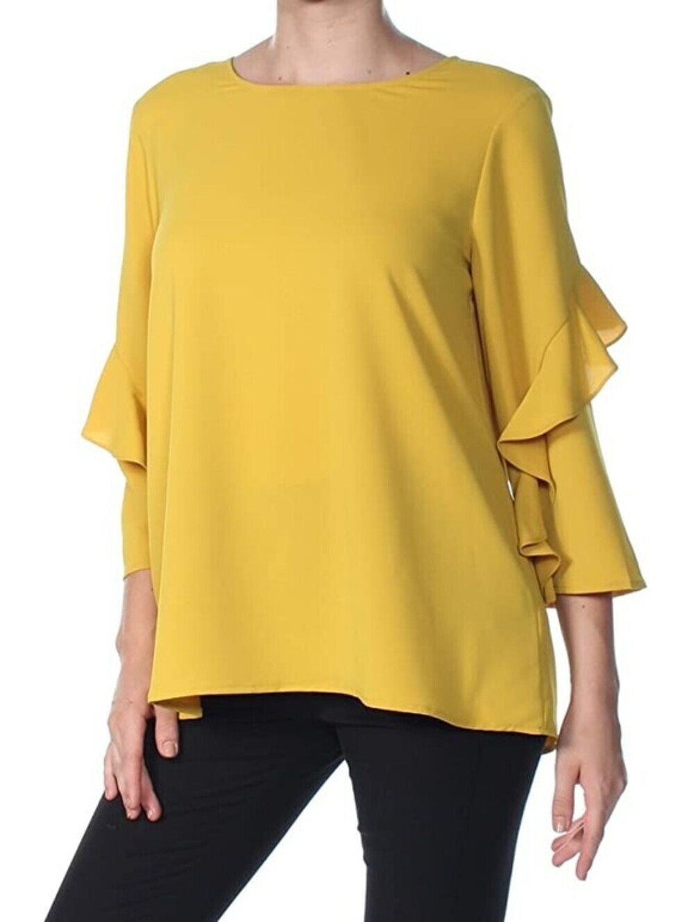 Alfani Womens Ruffled Sleeve Zip Back Top Size L